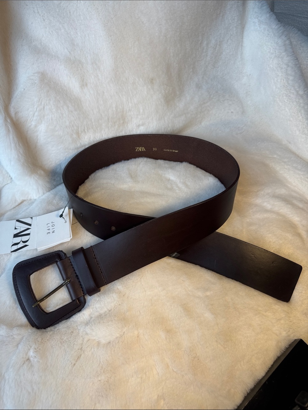 Zara Brown Leather Women’s Belt with Dark Metal Buckle Size 34 - Picture 1 of 6